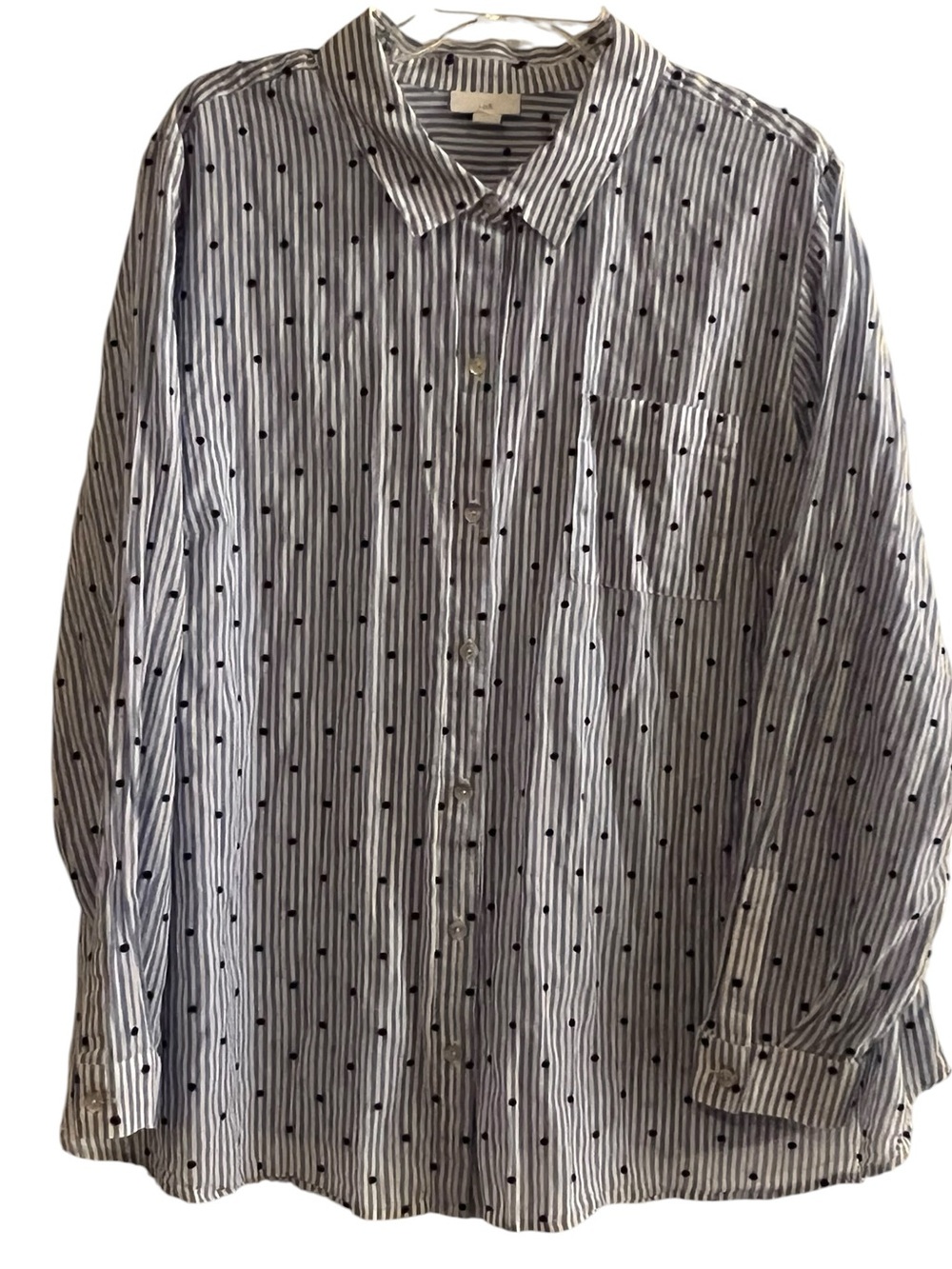 J.Jill Blue White Stripe Dot Button-Down Shirt 2X 100% Cotton